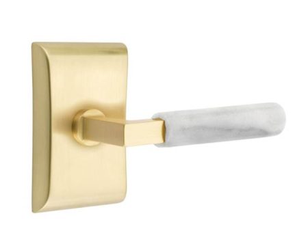 Emtek C5212.LS.MRWH Concealed Fastener , Privacy , Modern Rectangular Rosette , L-Square Stem , White Marble Handle For Discount